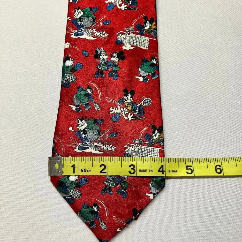 Vintage Disney Tie Mickey Unlimited Red Mickey Minnie Tennis Men’s Necktie 4”